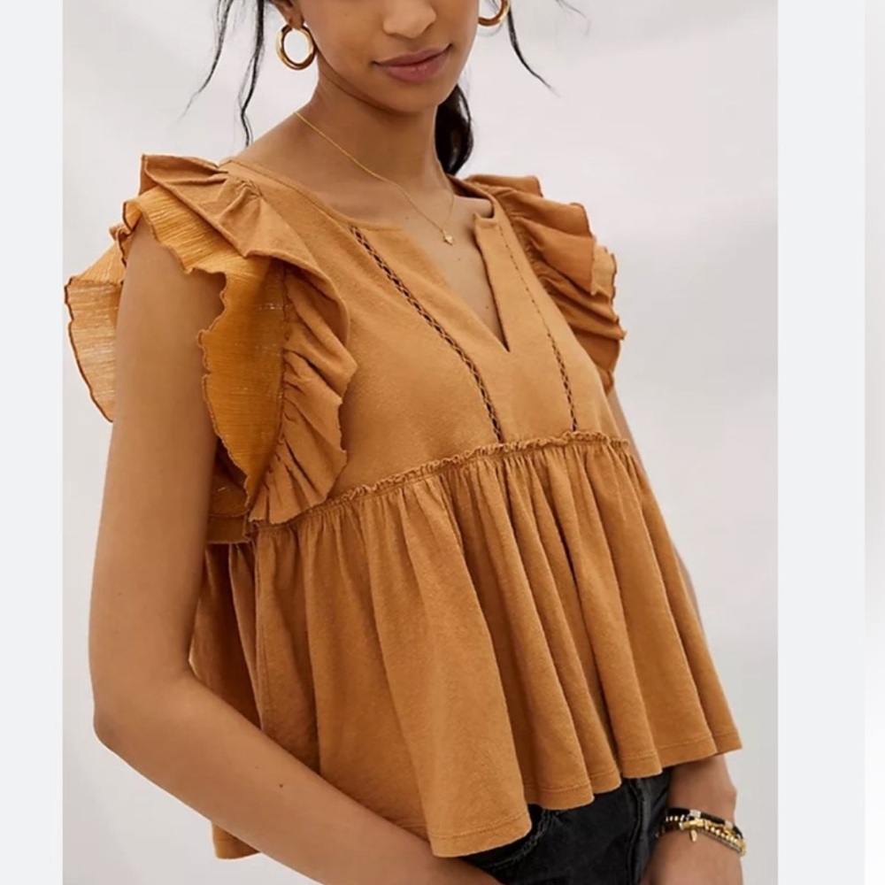 Anthropologie‎ Ruffled Copper Babydoll Top